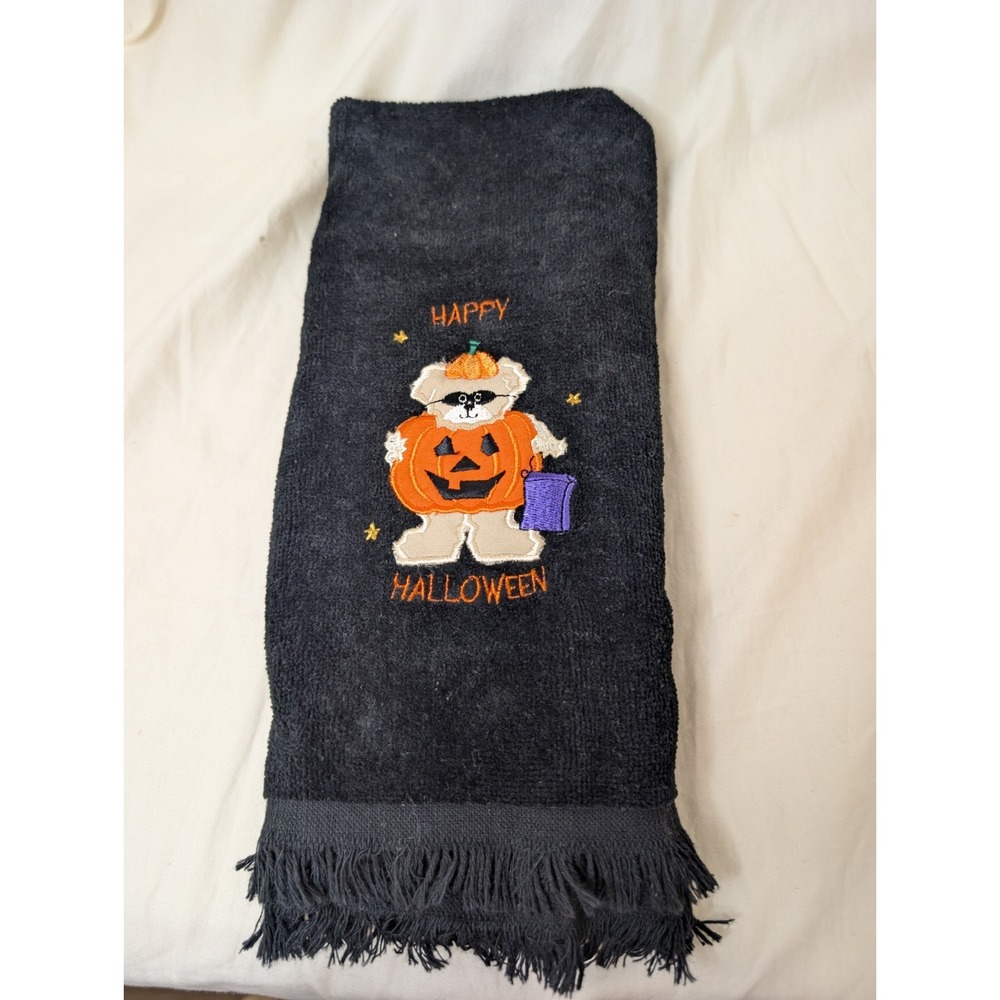 Vintage Sonoma Trick Or Treat Pumpkin Bear Hand Towel Black Towel